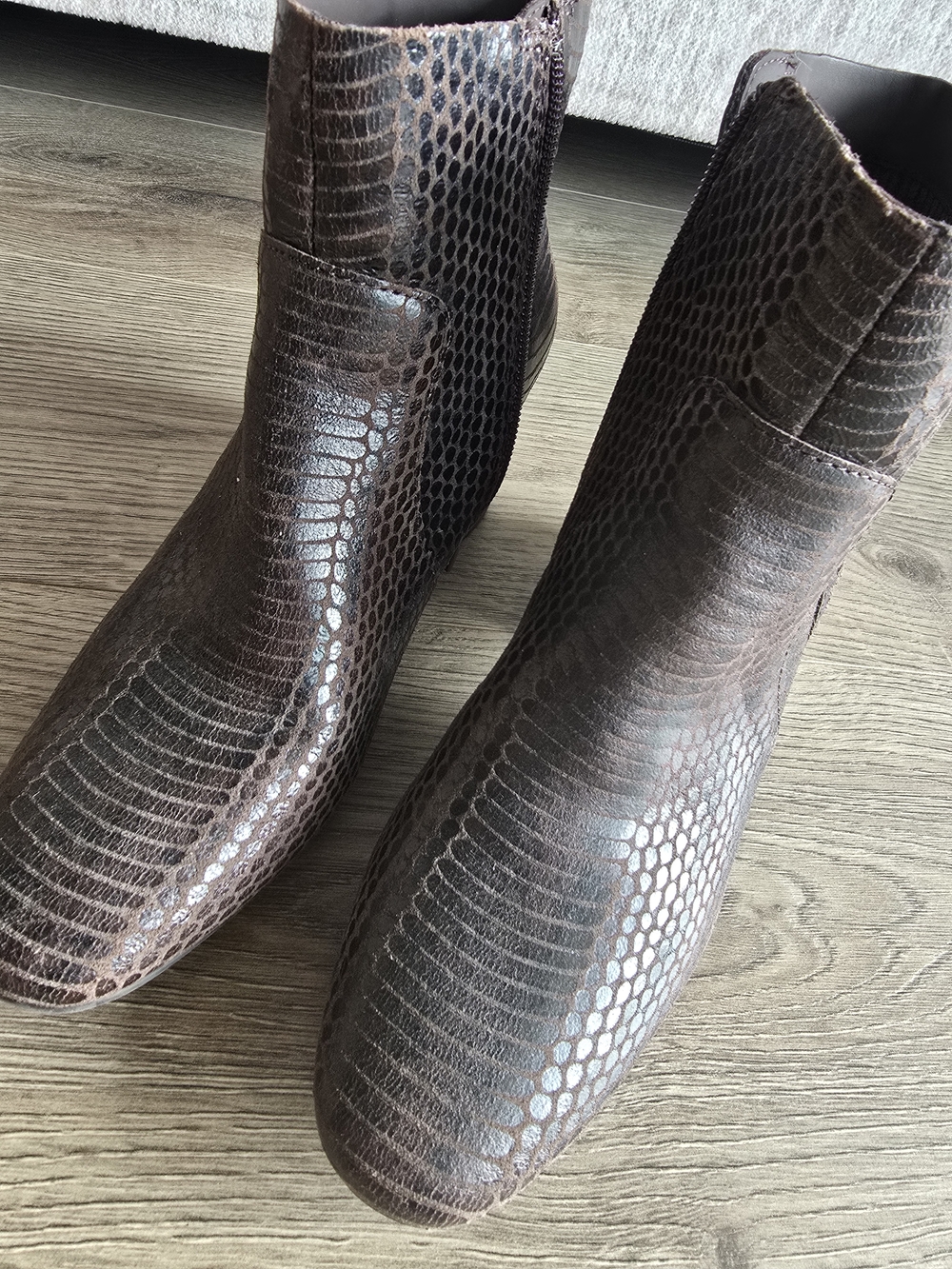 Kork-Ease Brown Snake-Print Ankle Booties